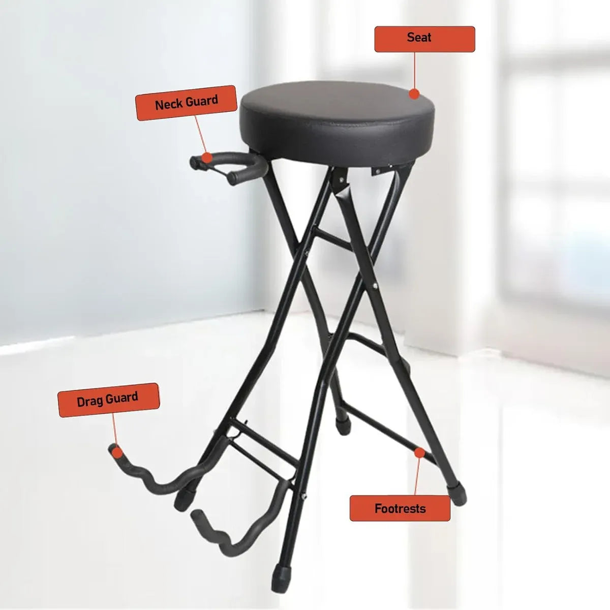 Folding Guitar Stool With Stand Suitable for Acoustic Electric Guitar Performance