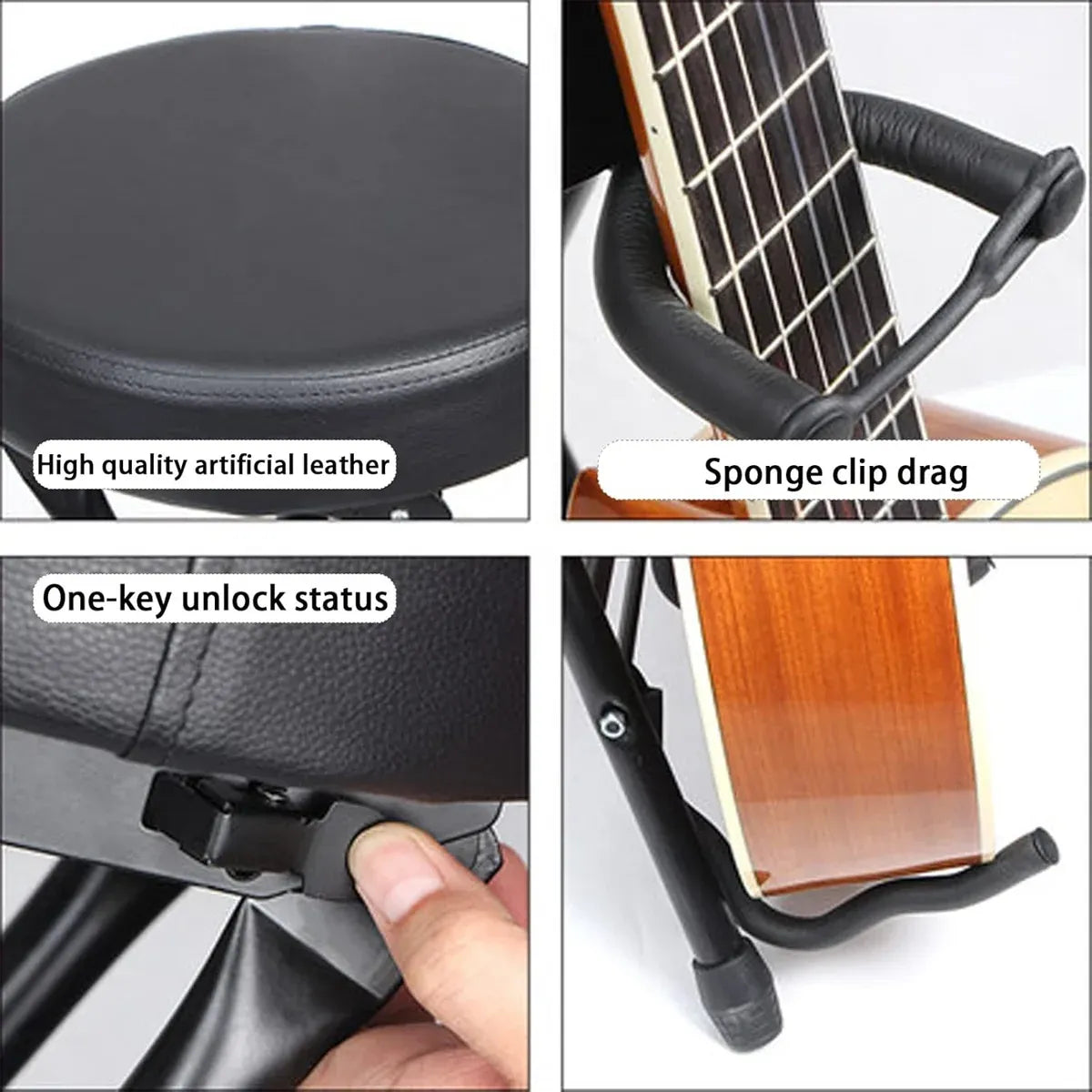 Folding Guitar Stool With Stand Suitable for Acoustic Electric Guitar Performance