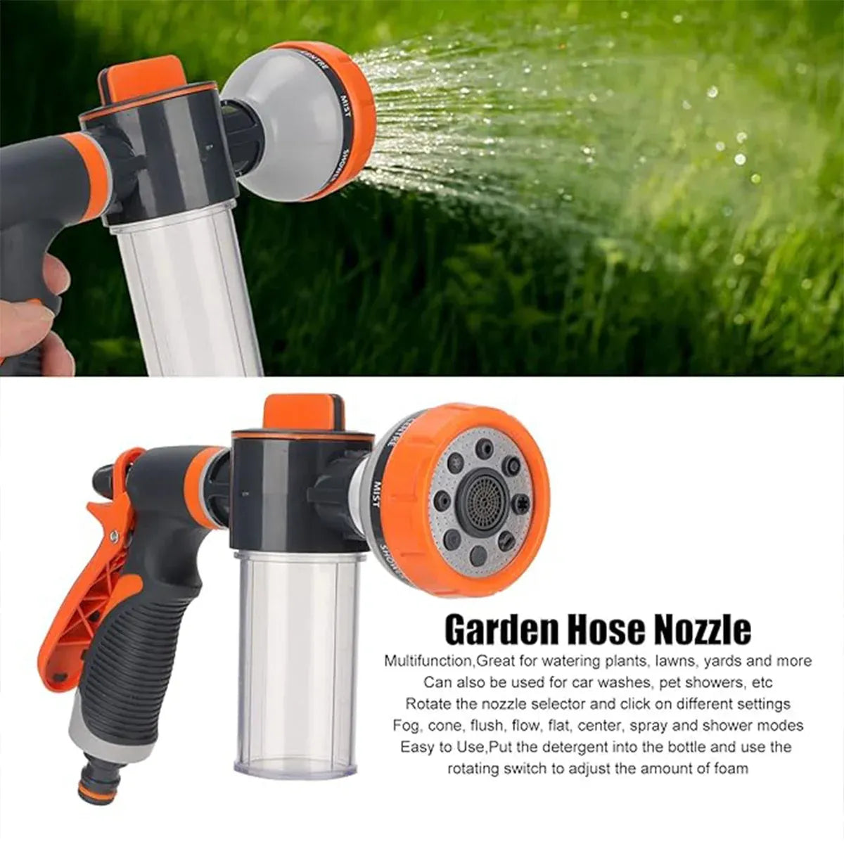 High Pressure Foam Spray Nozzle 8 Mode Garden Hose Car Wash Cleaning Tool
