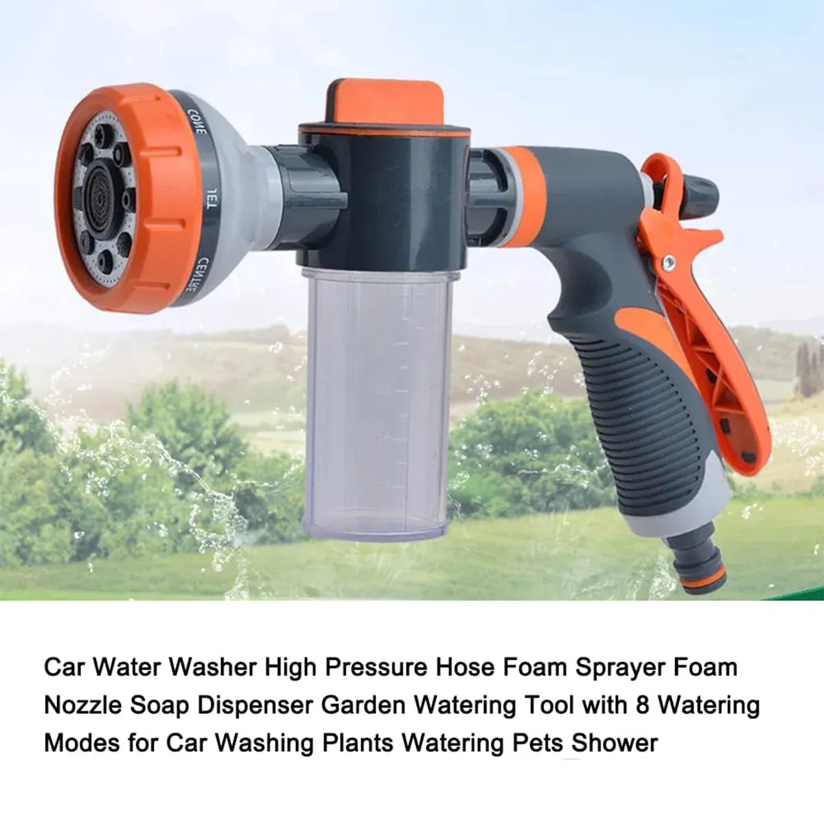 High Pressure Foam Spray Nozzle 8 Mode Garden Hose Car Wash Cleaning Tool