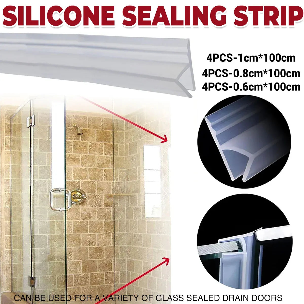 Silicone Sealing Strip Weatherproof Soundproof Door Window Seal for Home Office - 0.8 x 100CM