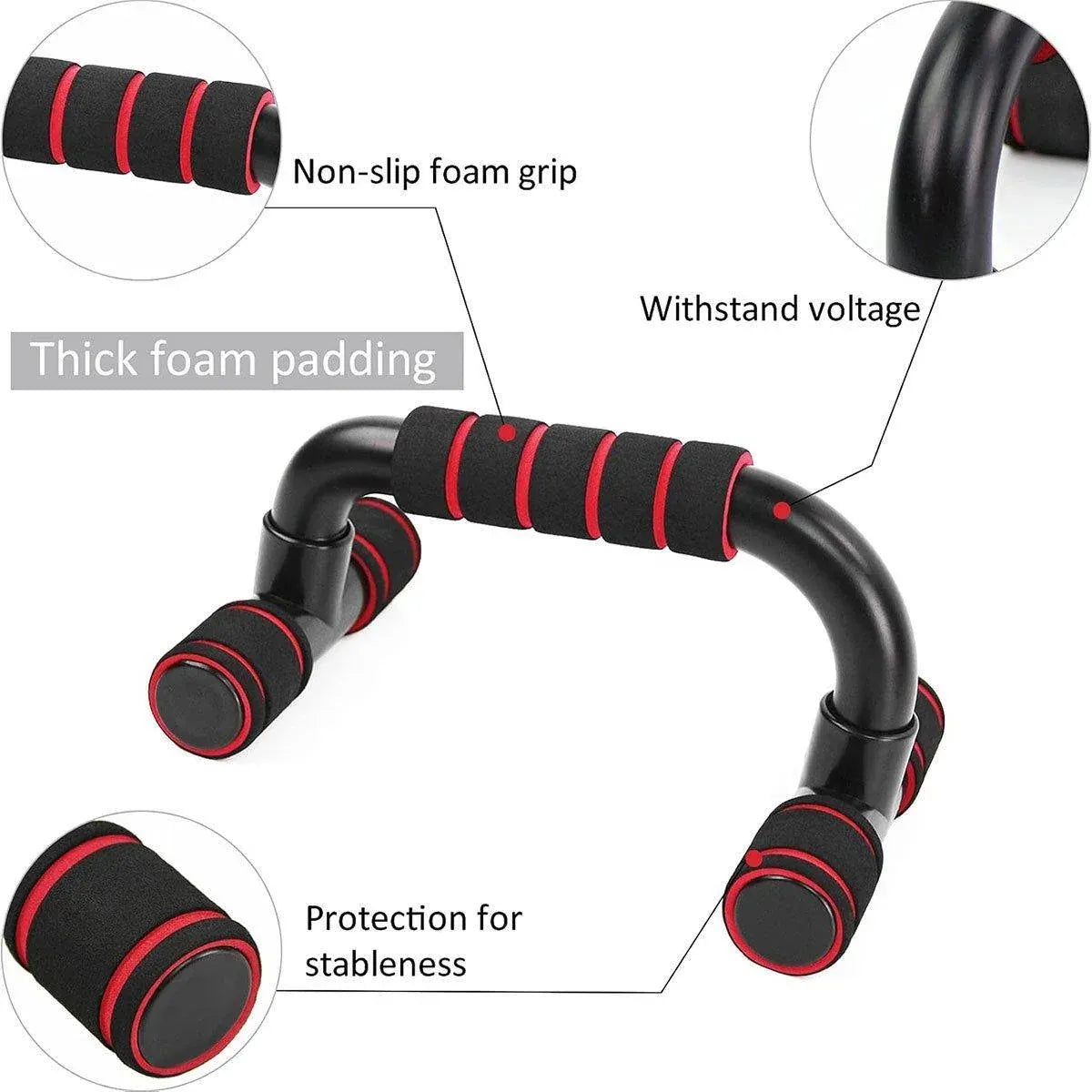 H Shaped Push Up Bars Home Fitness Equipment for Chest Arm Shoulder Training - Red