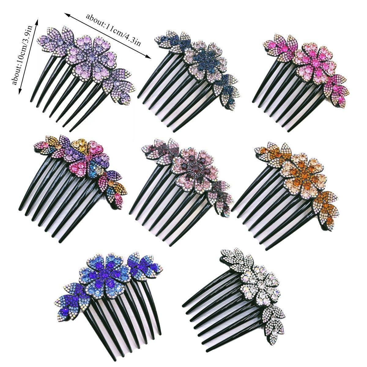 8Pack Rhinestone Hair Comb Non-Slip Simple All-Match Hair Accessories Fork Comb