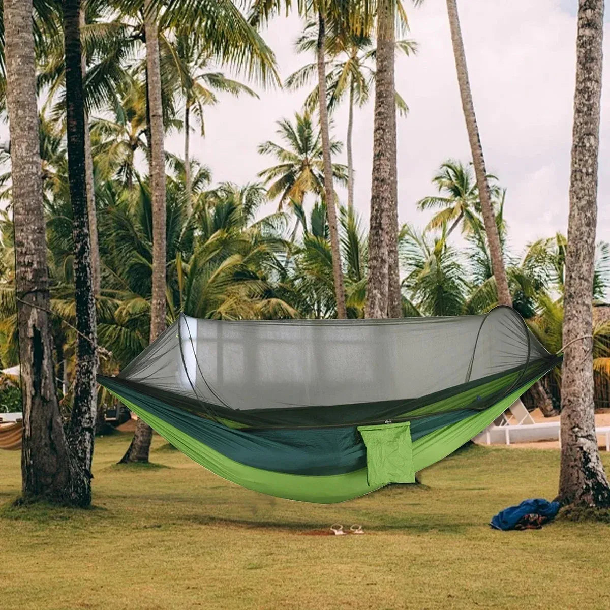 Camping Hammock Tent Set Double Outdoor Hanging Bed With Mosquito Net For Travel - Green