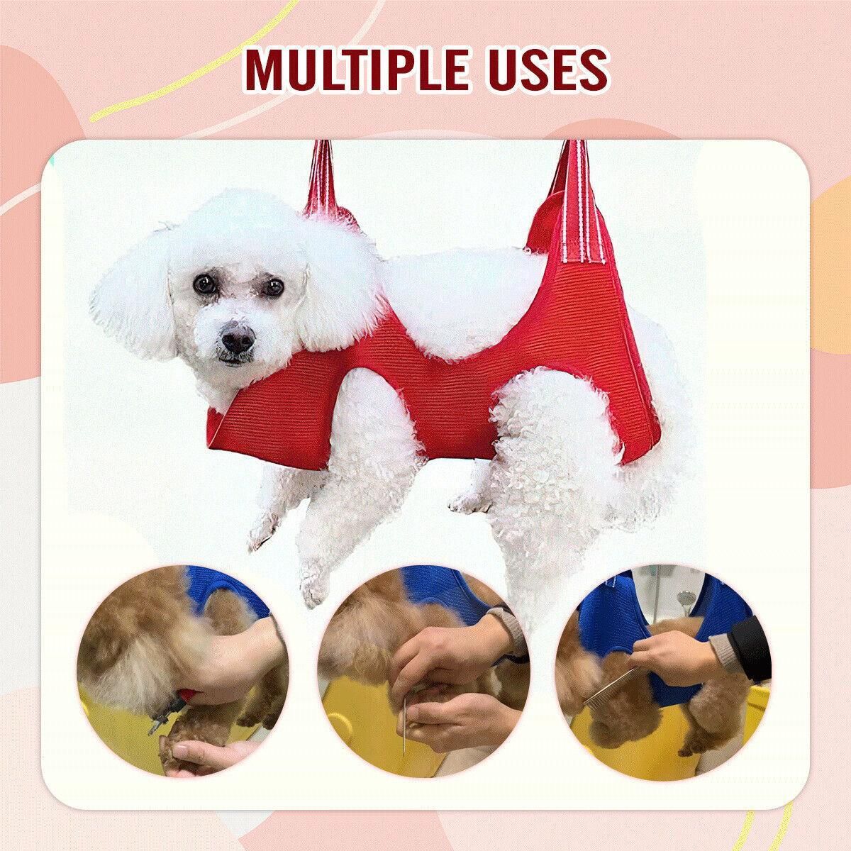 L Size Hammock Helper Pet Dog Cat Grooming Restraint Bags For Bathing Trimming Nail - Red
