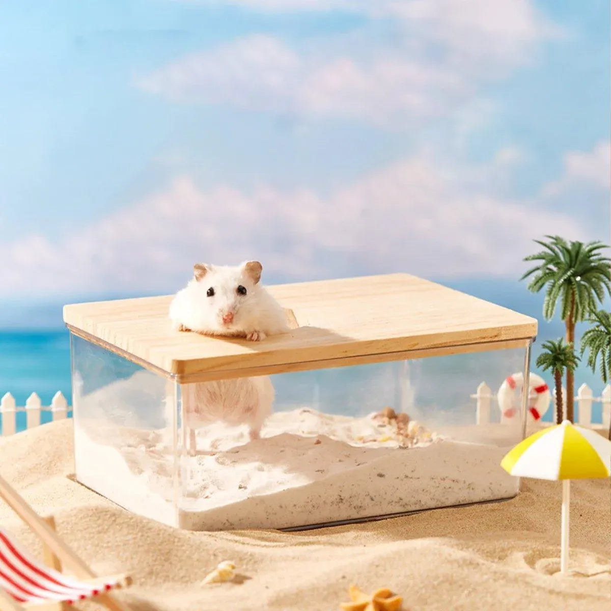 Transparent Acrylic Hamster Bathroom Dual Use Large Toilet Bath Sand Urine Basin - Rectangle
