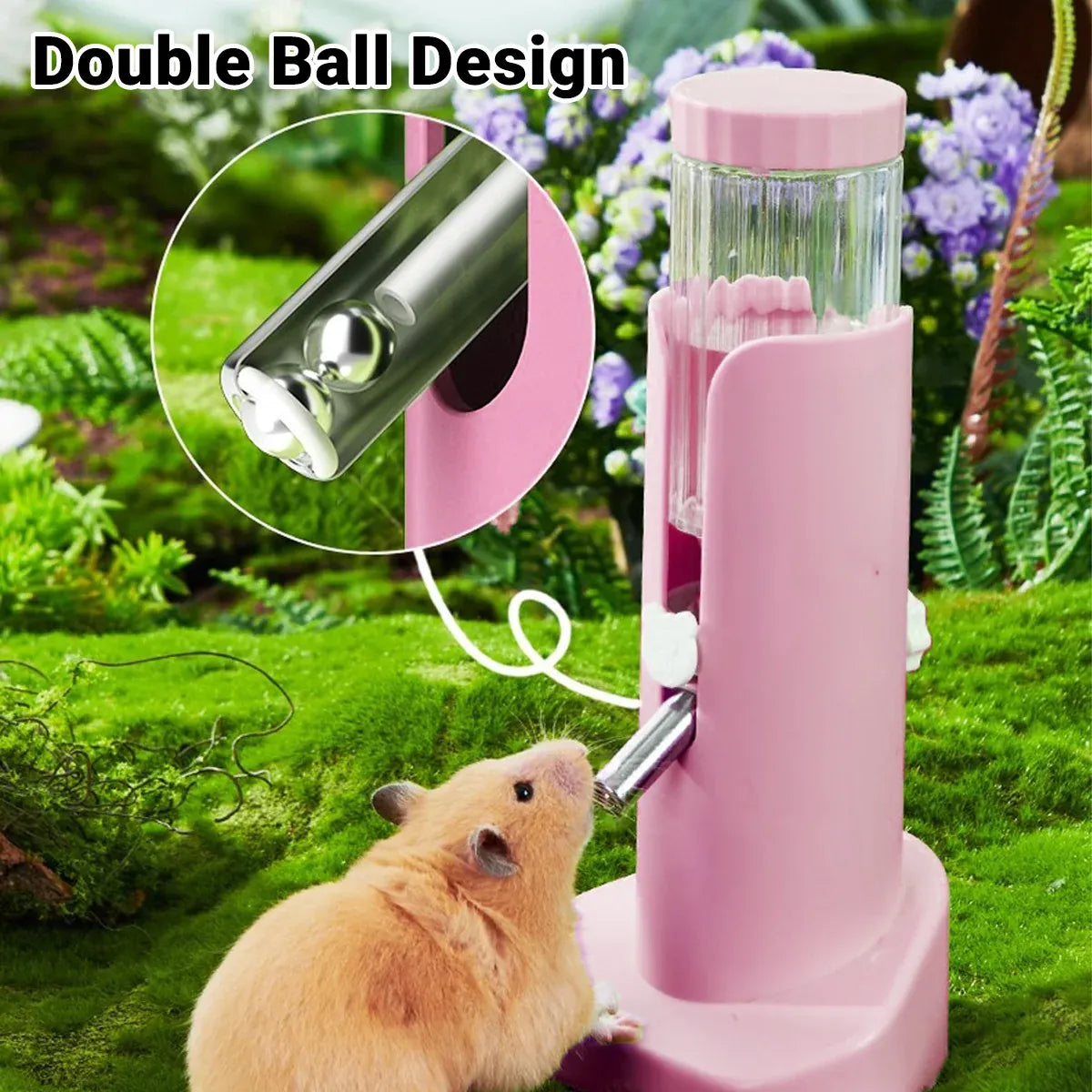 Hamster Water Dispenser Kettle Large Leak Proof Bracket Pet Drinking Supplies - Pink