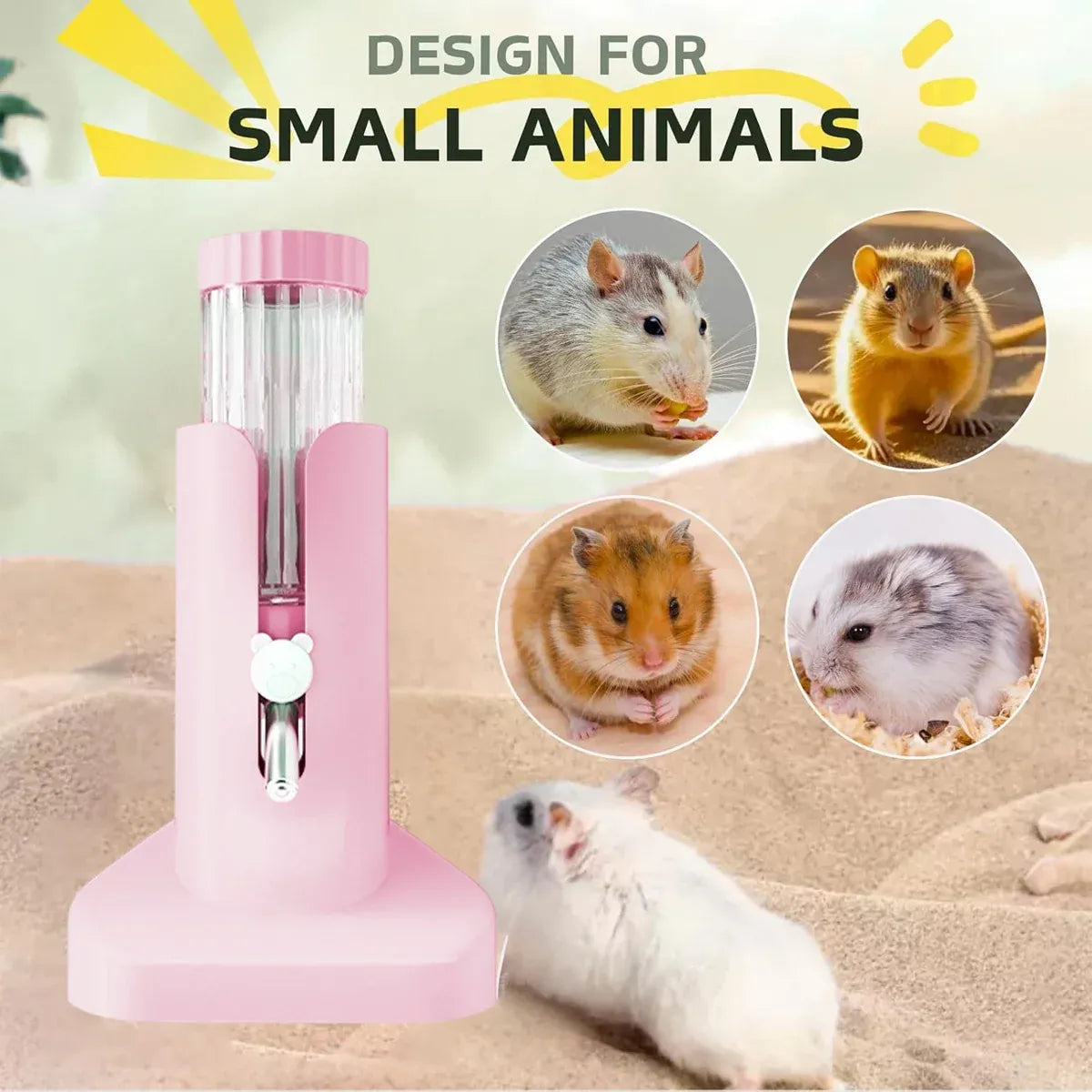 Hamster Water Dispenser Kettle Large Leak Proof Bracket Pet Drinking Supplies - Pink