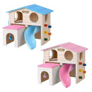 Wooden Luxury Hamster Villa Escape House Fun Nest Pet Home for Small Animals - Blue