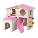 Wooden Luxury Hamster Villa Escape House Fun Nest Pet Home for Small Animals - Pink