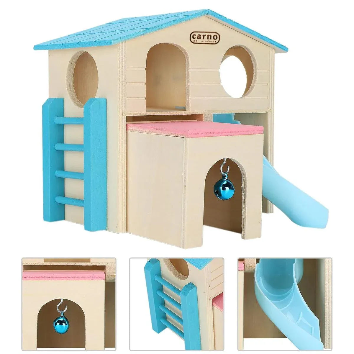 Wooden Luxury Hamster Villa Escape House Fun Nest Pet Home for Small Animals - Pink