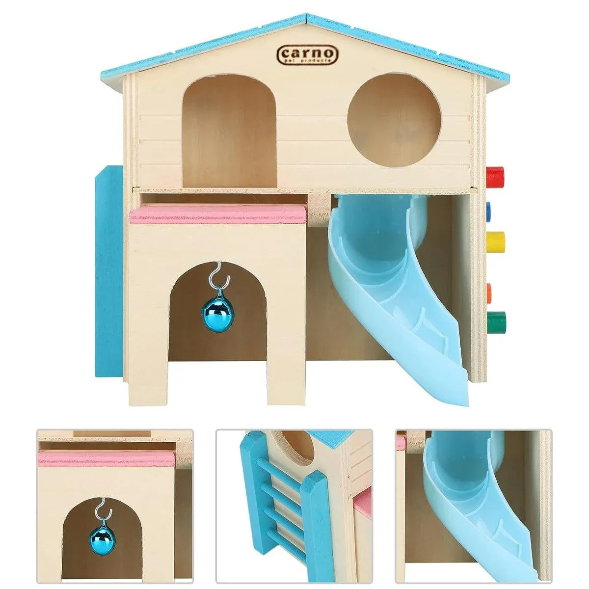Wooden Luxury Hamster Villa Escape House Fun Nest Pet Home for Small Animals - Pink