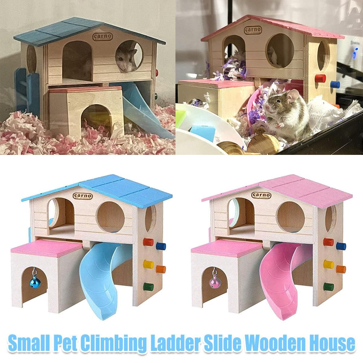 Wooden Luxury Hamster Villa Escape House Fun Nest Pet Home for Small Animals - Pink