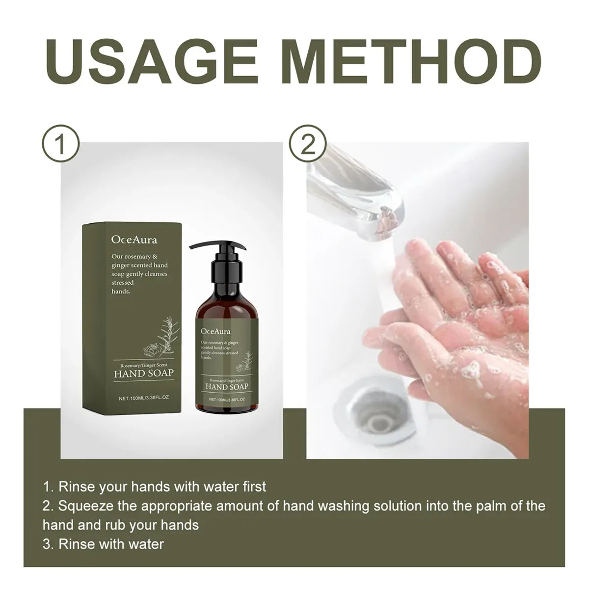 2pcs Rosemary Ginger Hand Sanitizer Easy Rinsing Antibacterial for Hand Hygiene