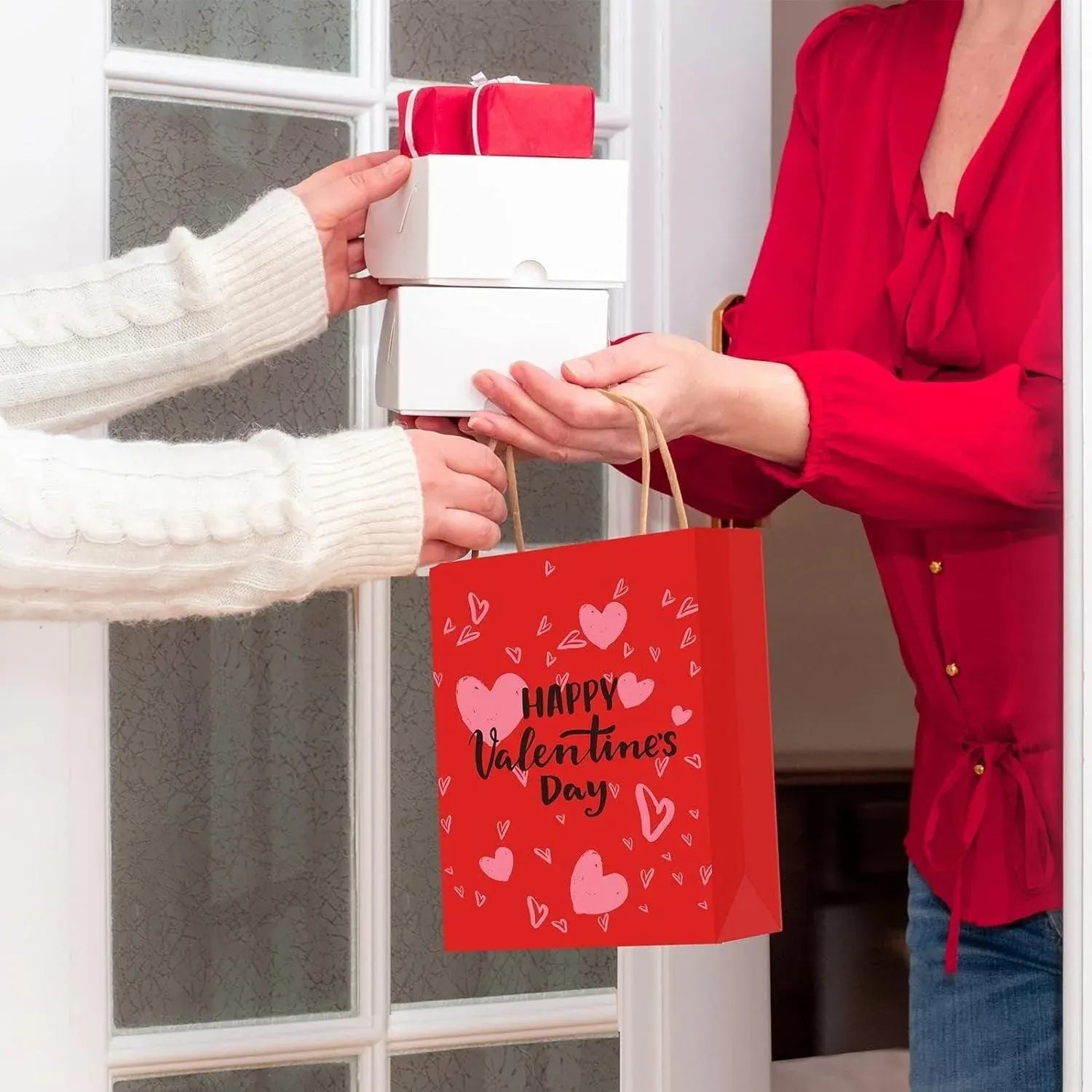 30x Valentines Day Love-Themed Tote Bag Elegant Kraft Paper Handbag Lightweight - Y170