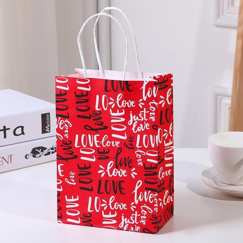 30x Valentines Day Love-Themed Tote Bag Elegant Kraft Paper Handbag Lightweight - Y170