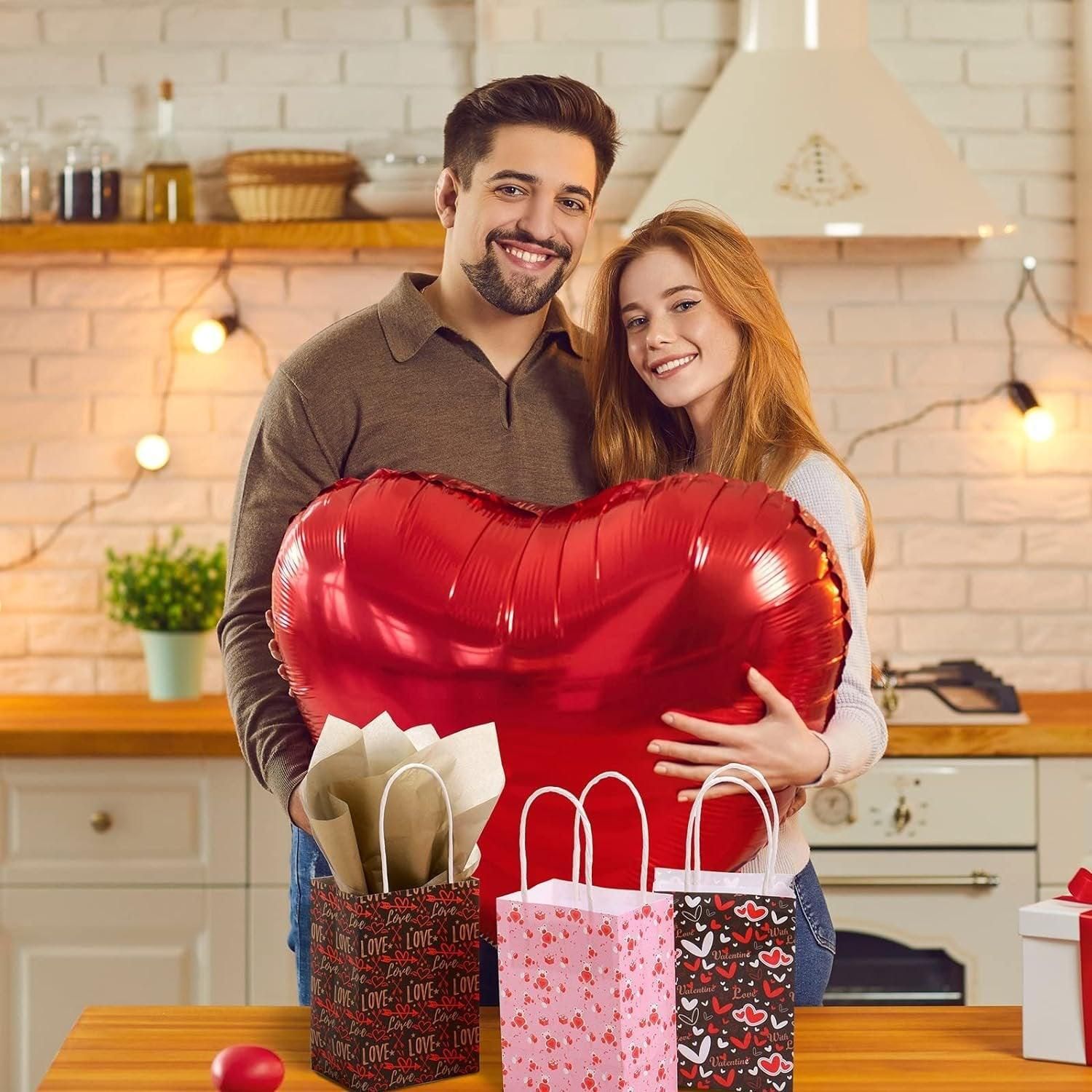 30x Valentines Day Love-Themed Tote Bag Elegant Kraft Paper Handbag Lightweight - Y171