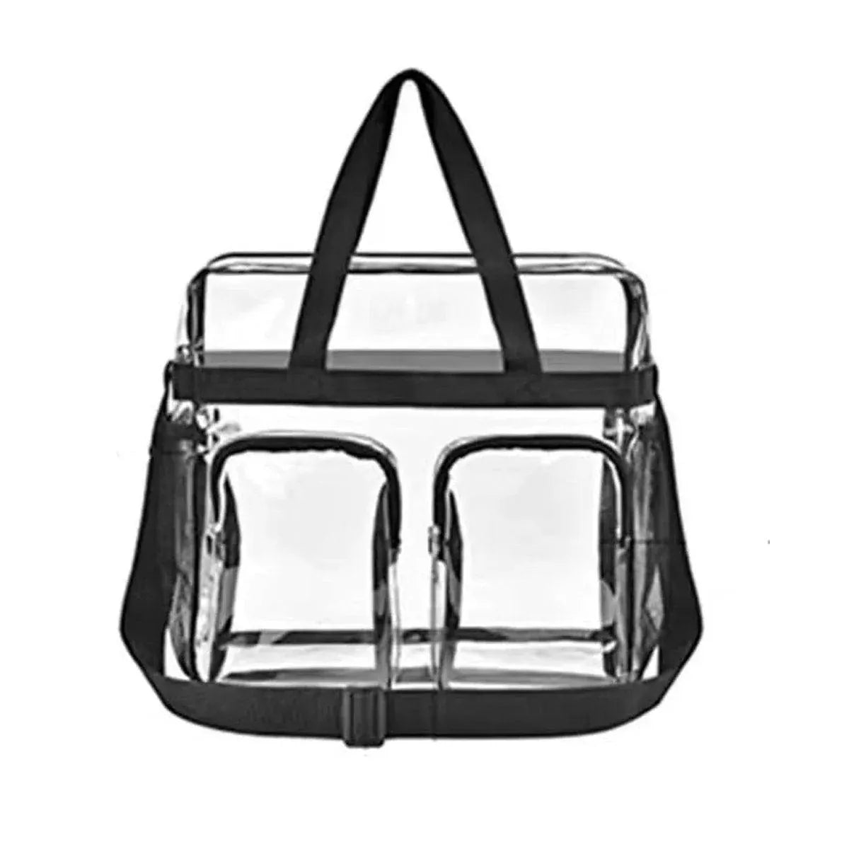 Clear Tote Bag Plastic Transparent Purse Handbag Zipper Security Event Stadium - Black