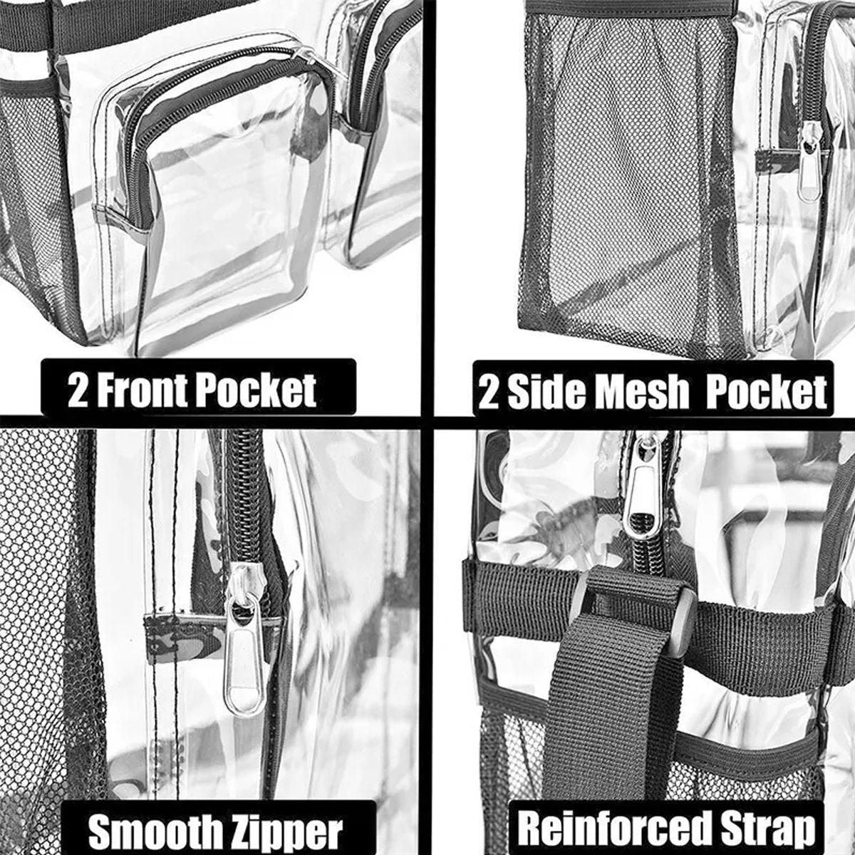 Clear Tote Bag Plastic Transparent Purse Handbag Zipper Security Event Stadium - Black