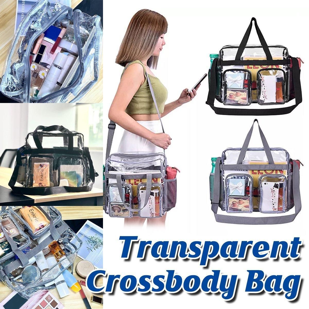 Clear Tote Bag Plastic Transparent Purse Handbag Zipper Security Event Stadium - Black