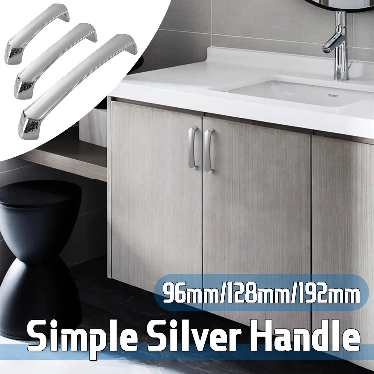 Cabinet Door Handle Bright Silver Modern Simple Wardrobe Kitchen Bathroom Pull - 192mm