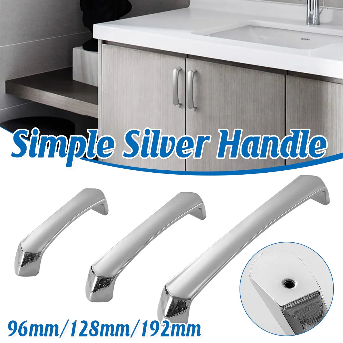 Cabinet Door Handle Bright Silver Modern Simple Wardrobe Kitchen Bathroom Pull - 192mm