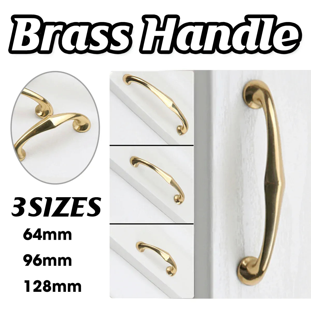 Copper Cabinet Handles Gold Drawer Pulls 3 Sizes Simple Closet Door Handle - 128mm