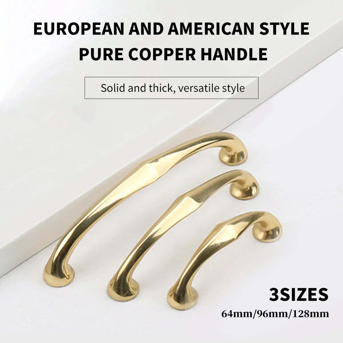 Copper Cabinet Handles Gold Drawer Pulls 3 Sizes Simple Closet Door Handle - 128mm