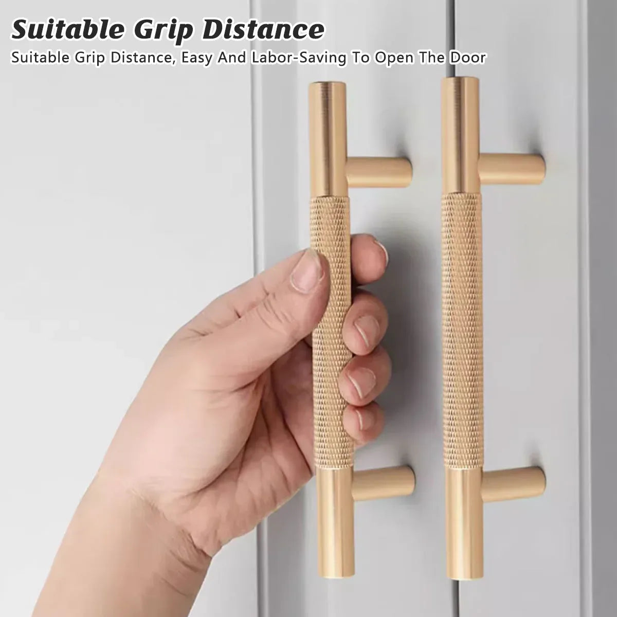 Light Luxury Cabinet Handle Full Copper Gold Straight Knurled Drawer Door Pull - 224mm