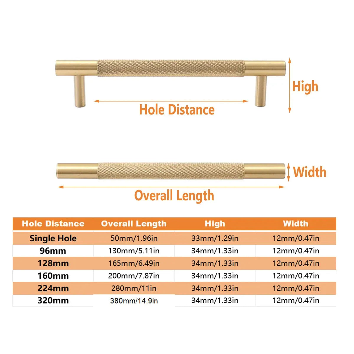 Light Luxury Cabinet Handle Full Copper Gold Straight Knurled Drawer Door Pull - 96mm