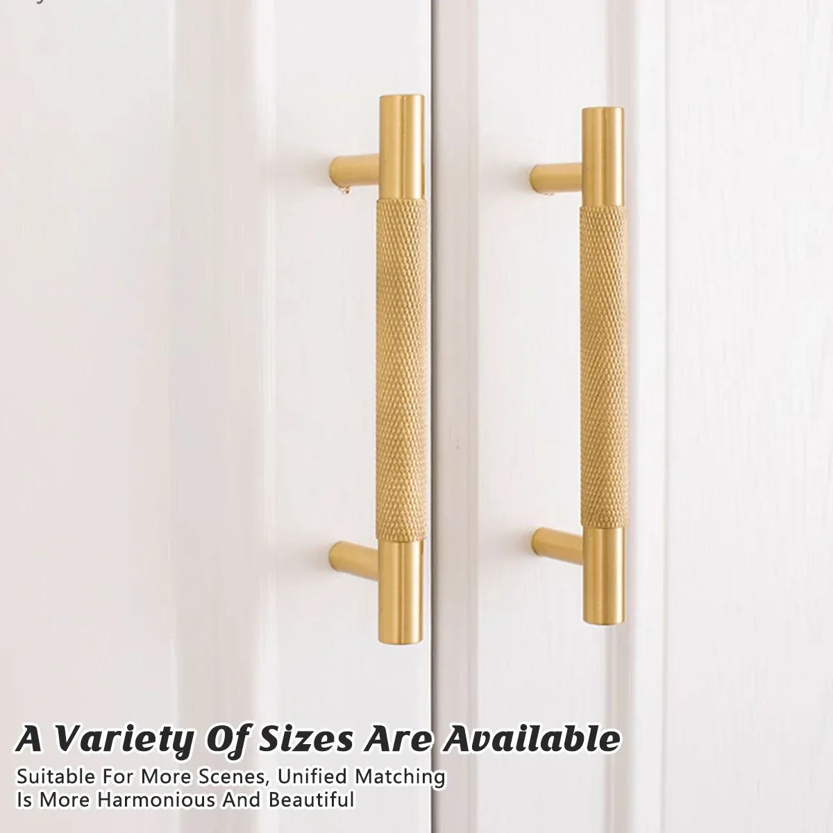 Light Luxury Cabinet Handle Full Copper Gold Straight Knurled Drawer Door Pull - 96mm