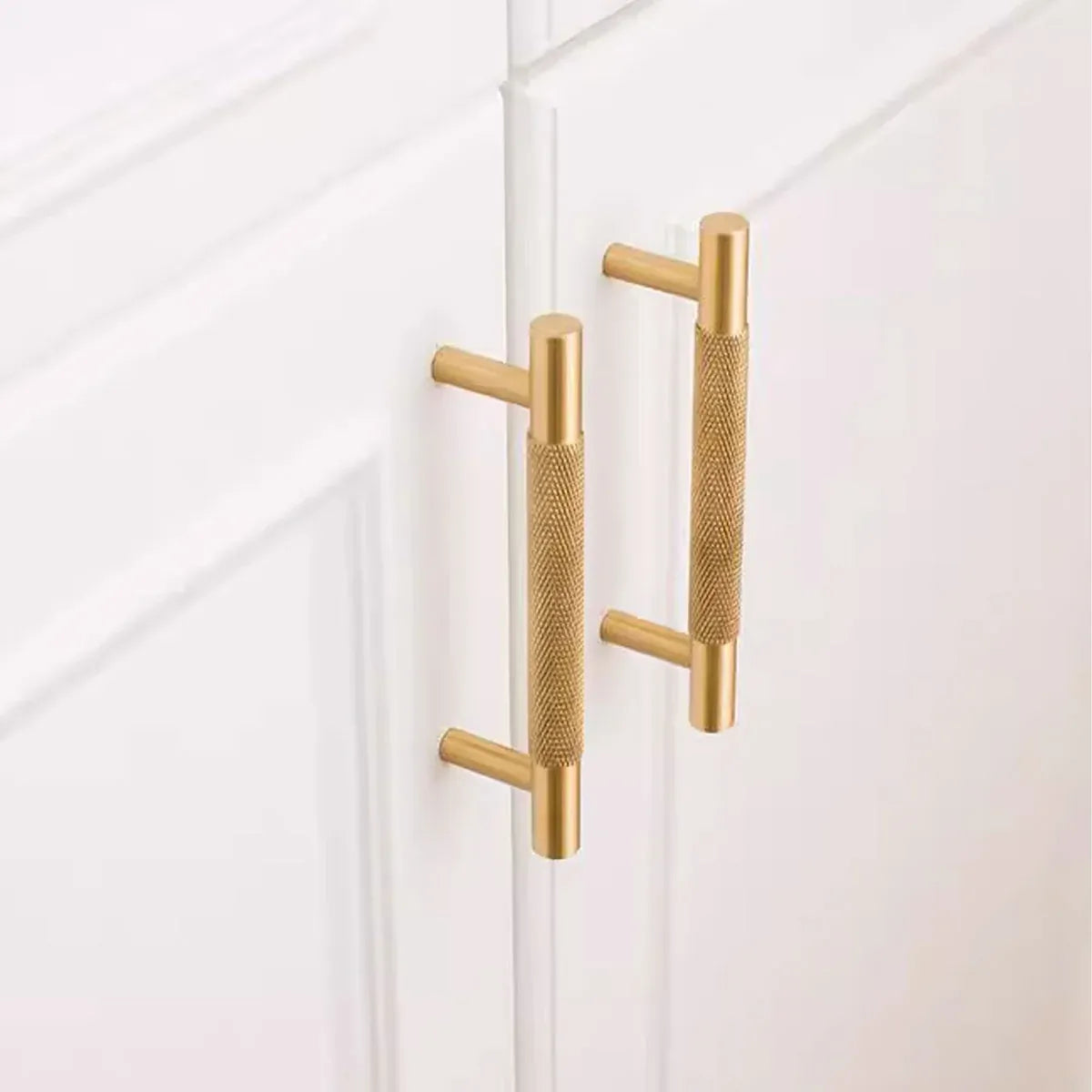 Light Luxury Cabinet Handle Full Copper Gold Straight Knurled Drawer Door Pull - 96mm
