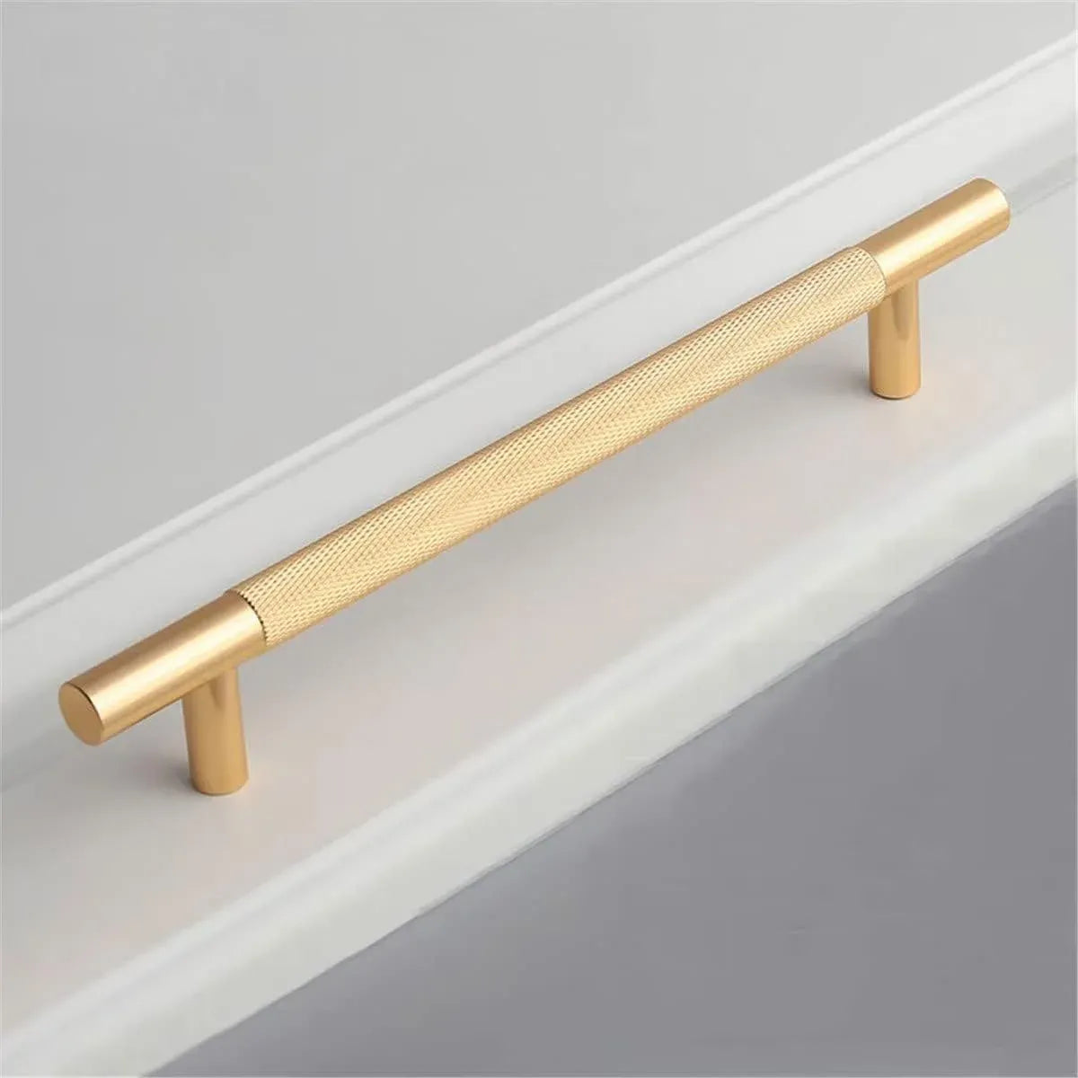 Light Luxury Cabinet Handle Full Copper Gold Straight Knurled Drawer Door Pull - 96mm