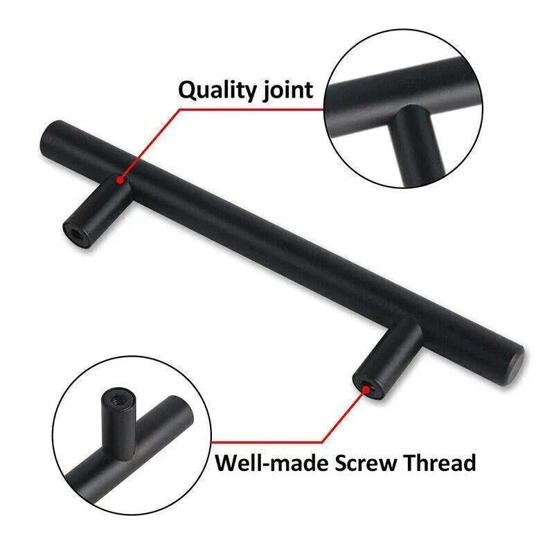 5PCS Black Kitchen Cabinet Door Handles Stainless Steel Door Drawer Pull T Bar - 350mm/224mm