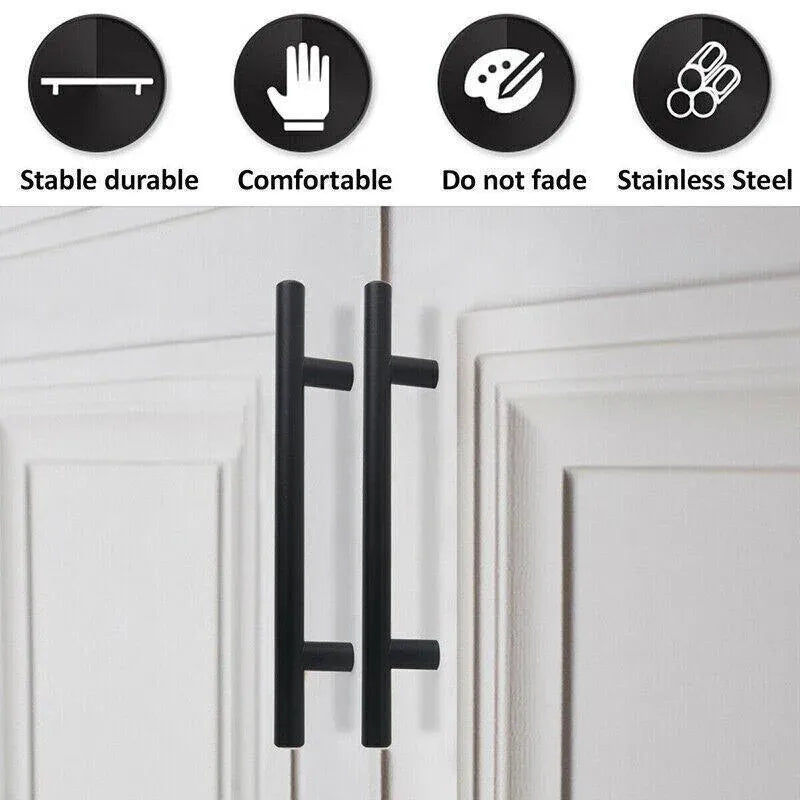 5PCS Black Kitchen Cabinet Door Handles Stainless Steel Door Drawer Pull T Bar - 350mm/224mm