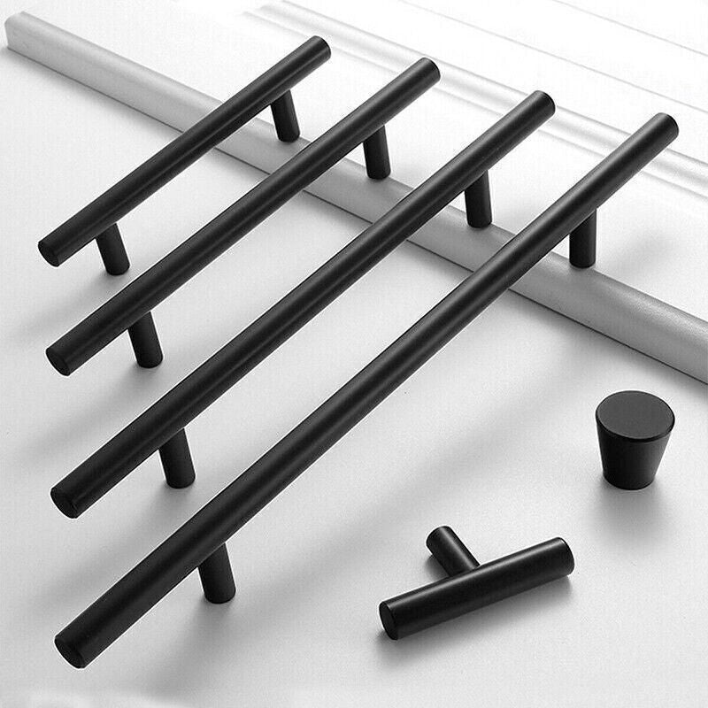 5PCS Black Kitchen Cabinet Door Handles Stainless Steel Door Drawer Pull T Bar - 350mm/224mm