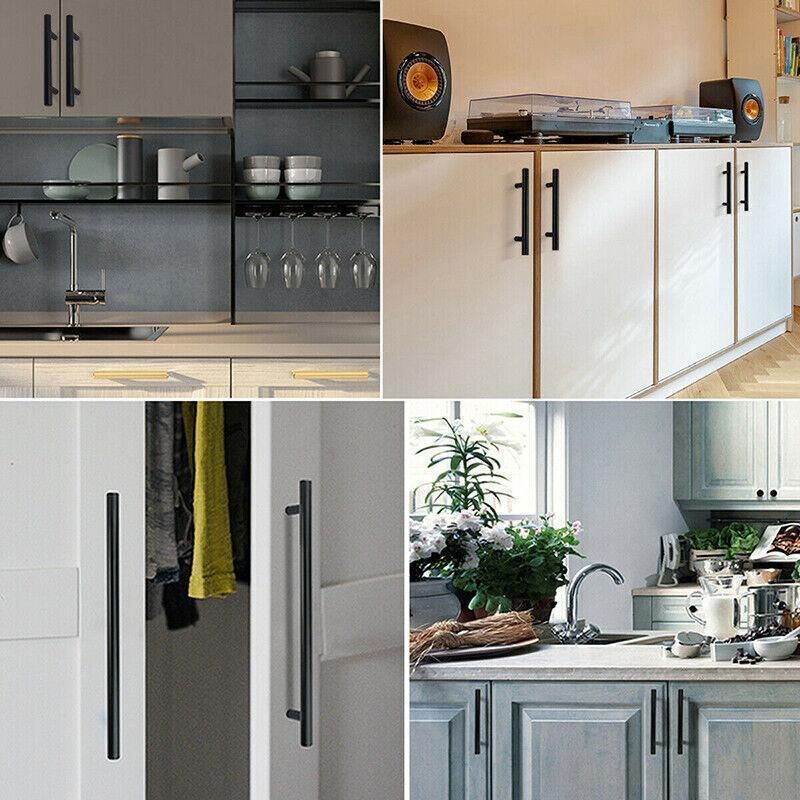5PCS Black Kitchen Cabinet Door Handles Stainless Steel Door Drawer Pull T Bar - 350mm/224mm