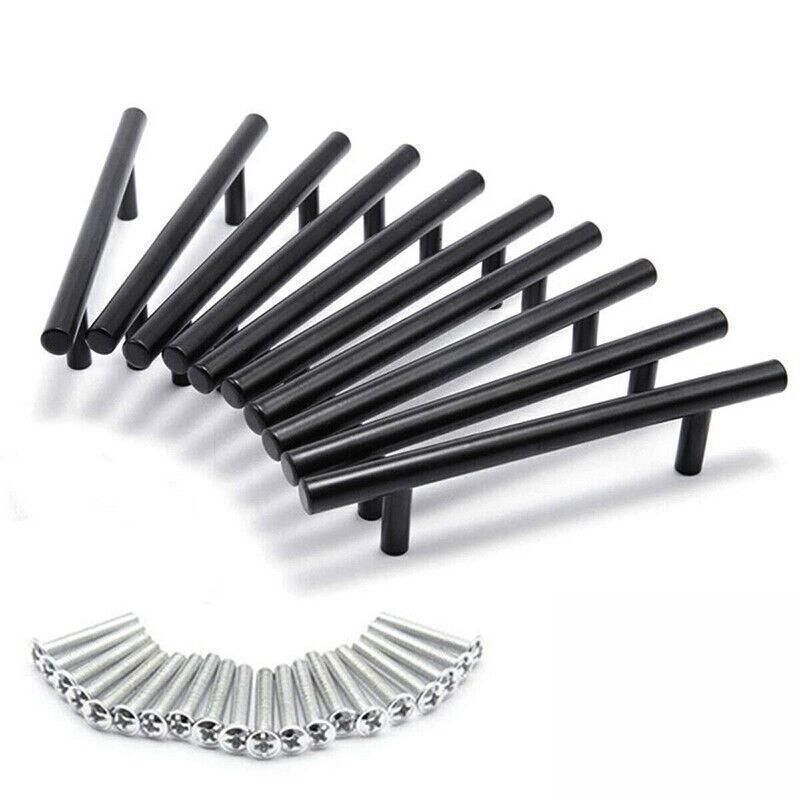 5PCS Black Kitchen Cabinet Door Handles Stainless Steel Door Drawer Pull T Bar - 350mm/224mm