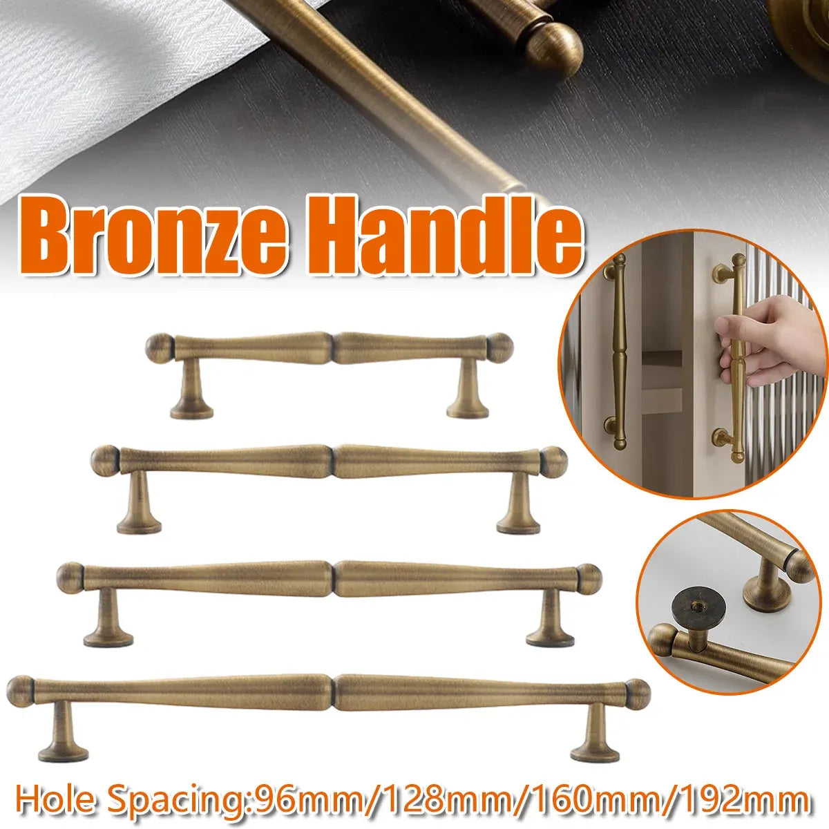 Bronze Cabinet Door Handle Retro Chinese Style Pull for Closet Drawer Furniture - 192mm-Hole Distance