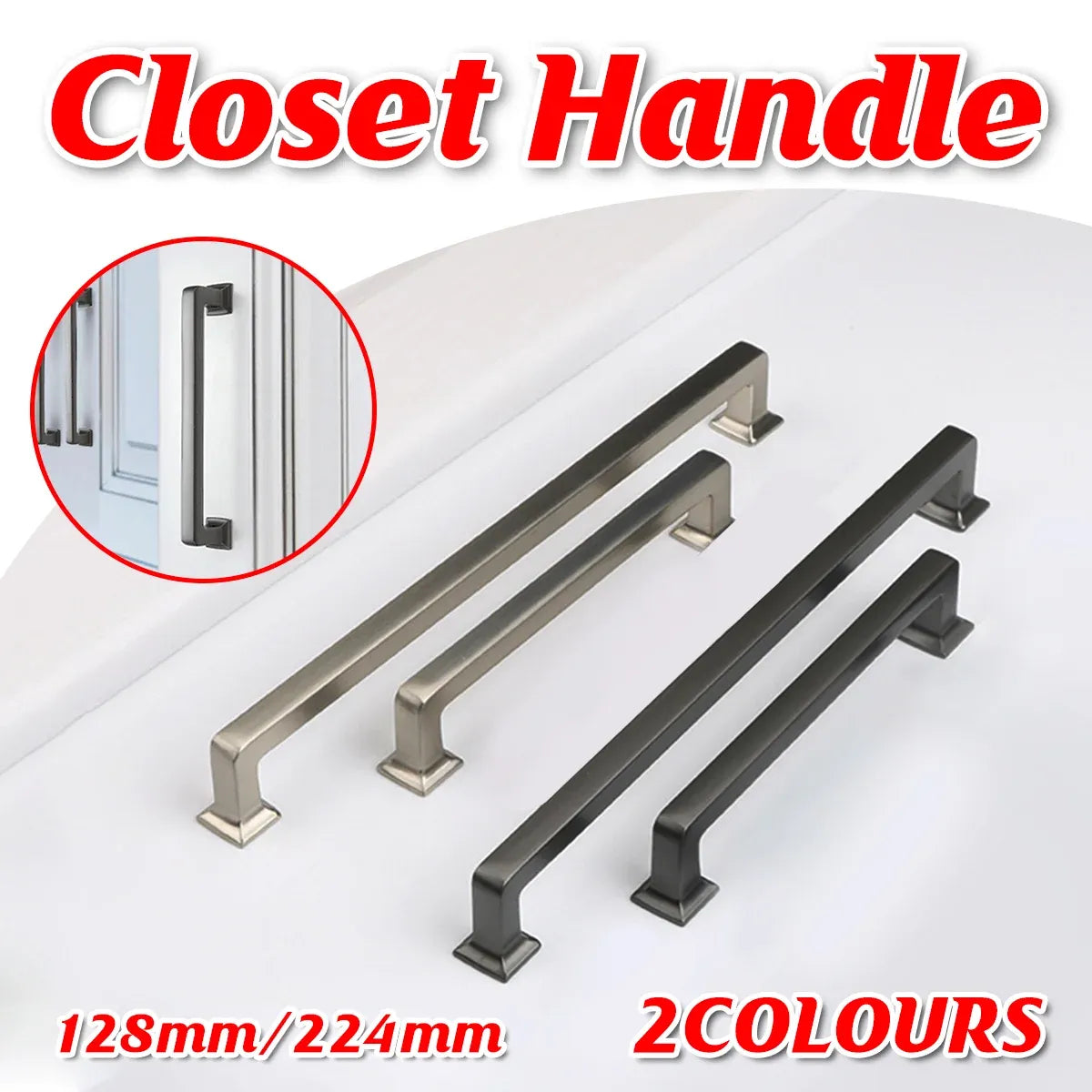 128mm 224mm Wardrobe Cabinet Door Handle Modern Simple Drawer Pull Furniture - Grey-128mm