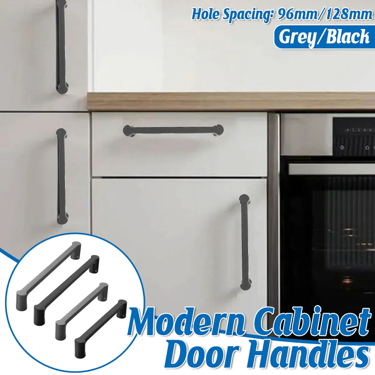 Modern Simple Cabinet Door Handle 96mm 128mm Long Pull for Kitchen Furniture - Grey - 96mm