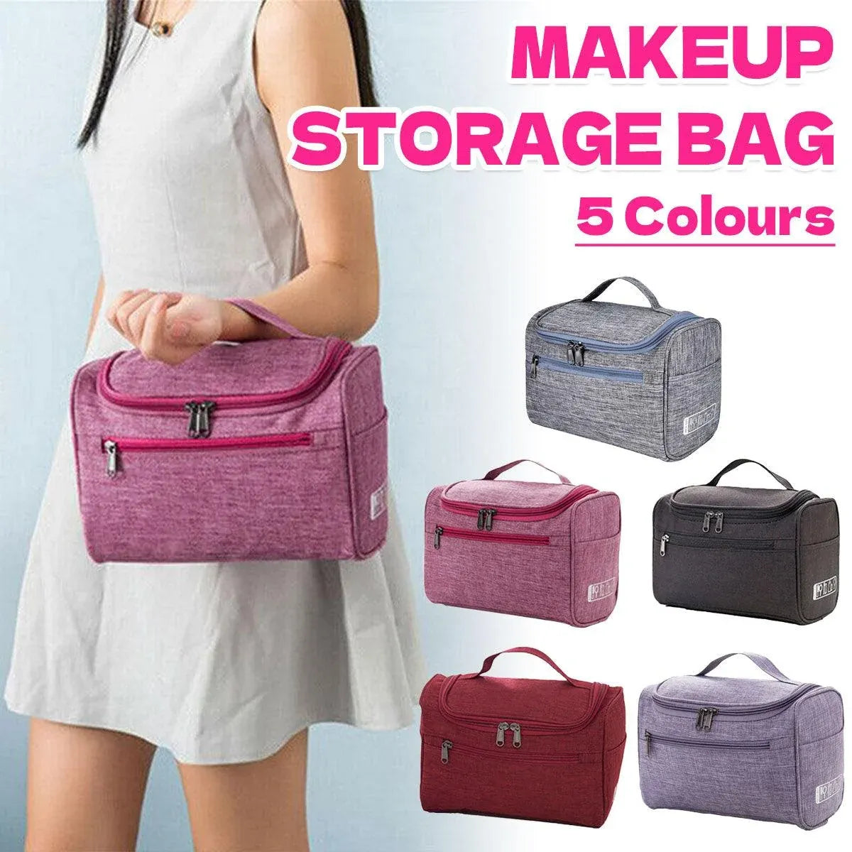 Womens Cosmetic Bag Make Up Case Travel Toiletry Wash Organiser Vanity Nail Box - Rose Red