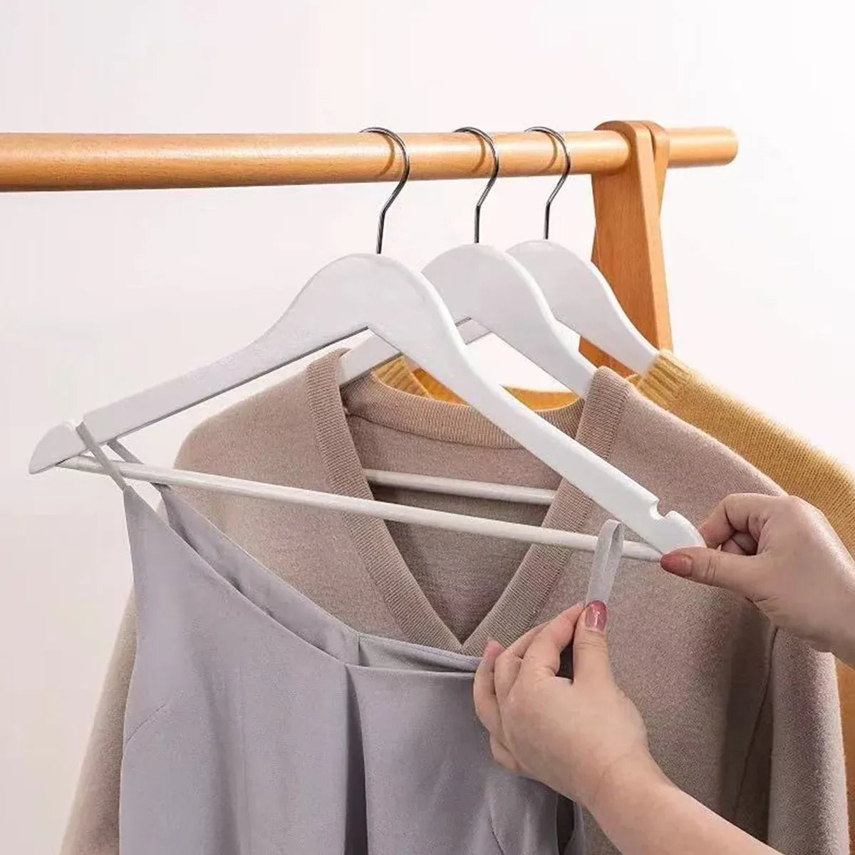 10PCS Wooden Suit Hangers - Clothes Coats Jackets Dress Pants Shirts Skirts