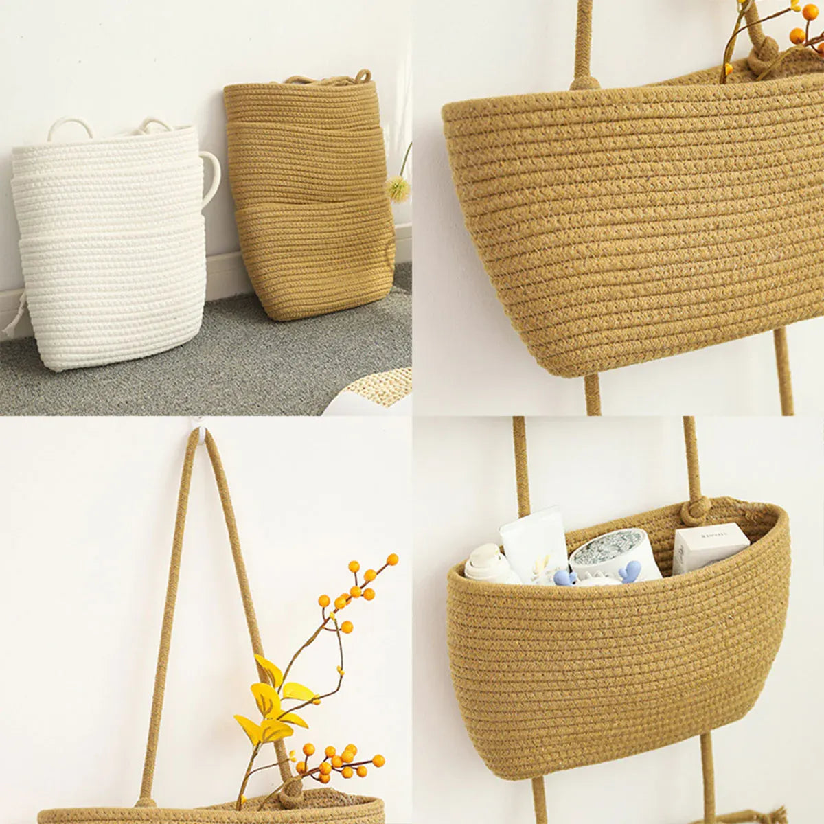 3 Layer Wall Mounted Storage Basket Hanging Organizer Rack for Household Items - Brown