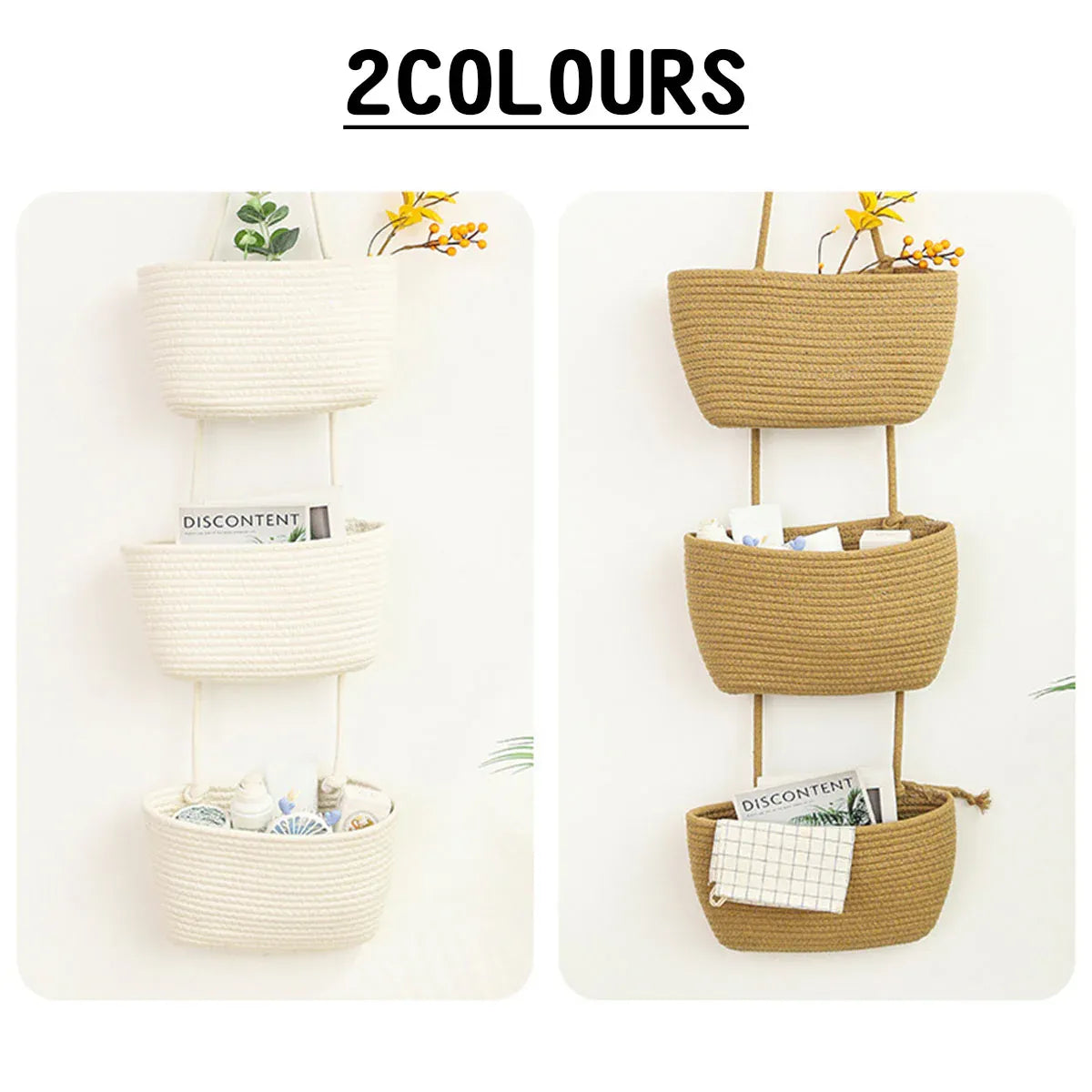 3 Layer Wall Mounted Storage Basket Hanging Organizer Rack for Household Items - White