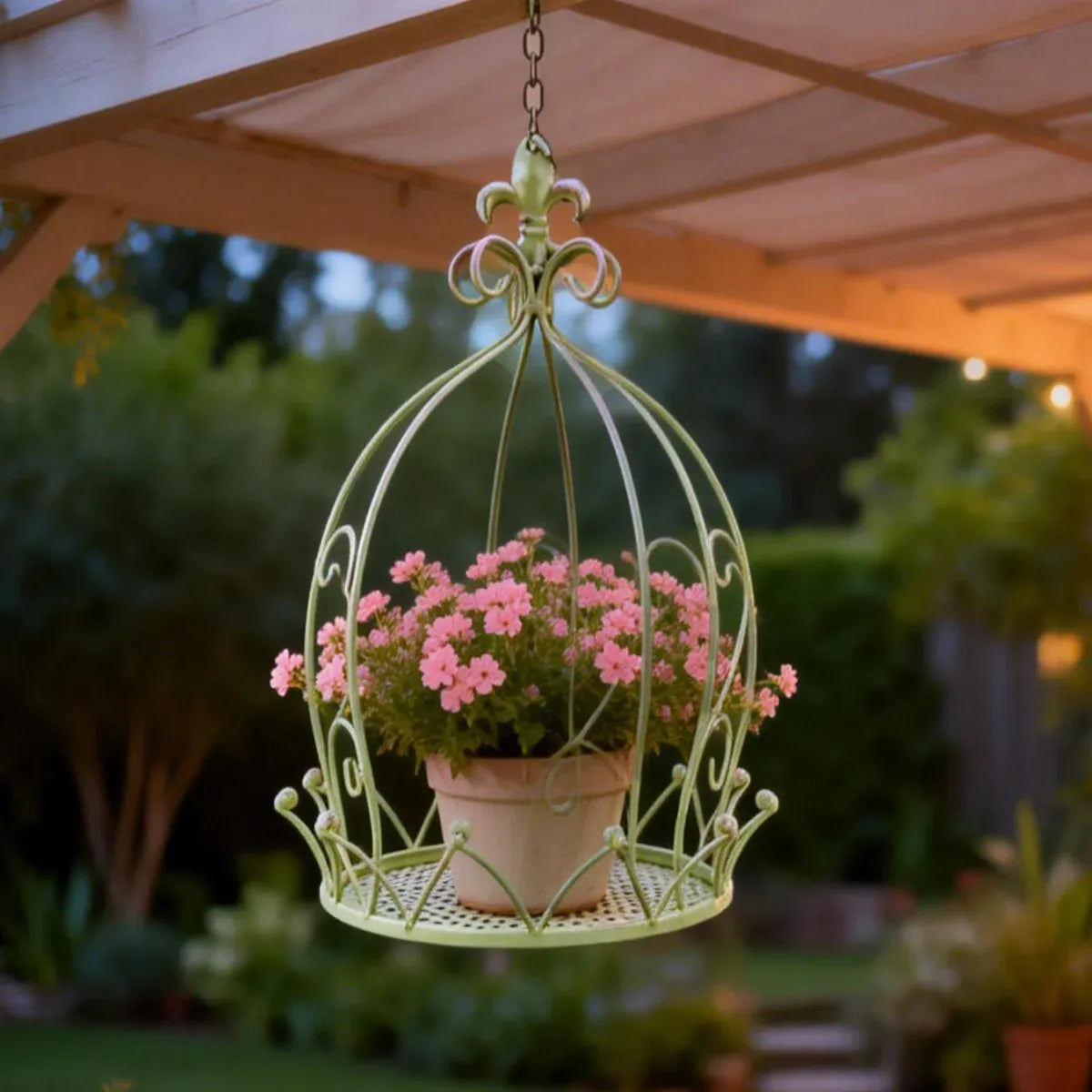 Iron Hanging Vintage Distressed Flower Basket for Garden Wall Patio Plant Use