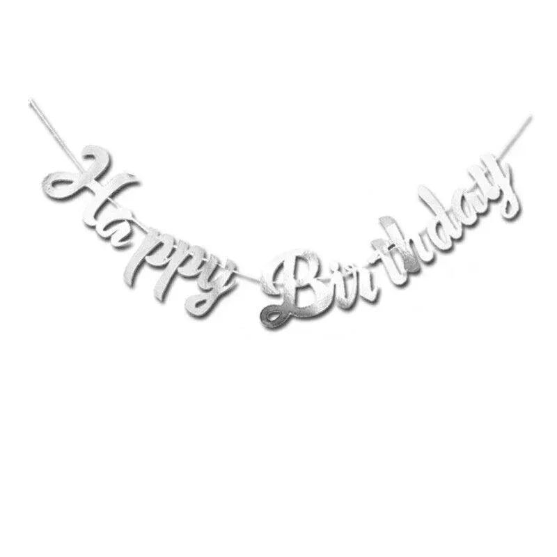 Happy Birthday Party Banner Decorations in Rose Gold Silver or Gold Bunting Garland - Gold