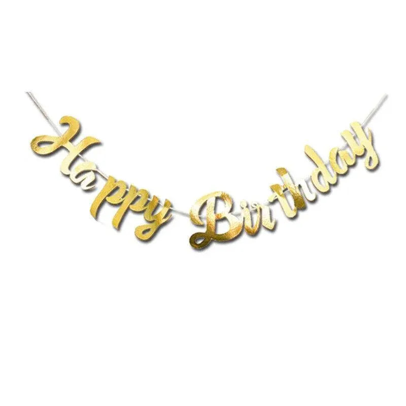 Happy Birthday Party Banner Decorations in Rose Gold Silver or Gold Bunting Garland - Gold