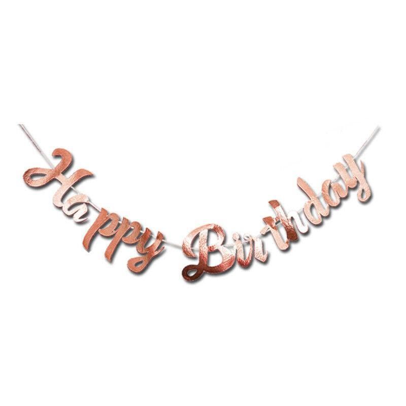 Happy Birthday Party Banner Decorations in Rose Gold Silver or Gold Bunting Garland - Gold
