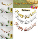 Happy Birthday Party Banner Decorations in Rose Gold Silver or Gold Bunting Garland - Silver